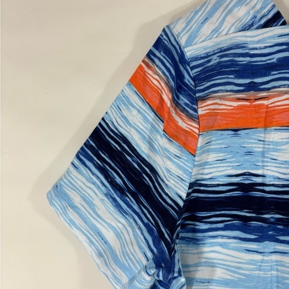 NWOT Coral Bay Blue and Orange Ocean Waves Print Short Sleeve Cotton Tee 1X - Picture 4 of 5
